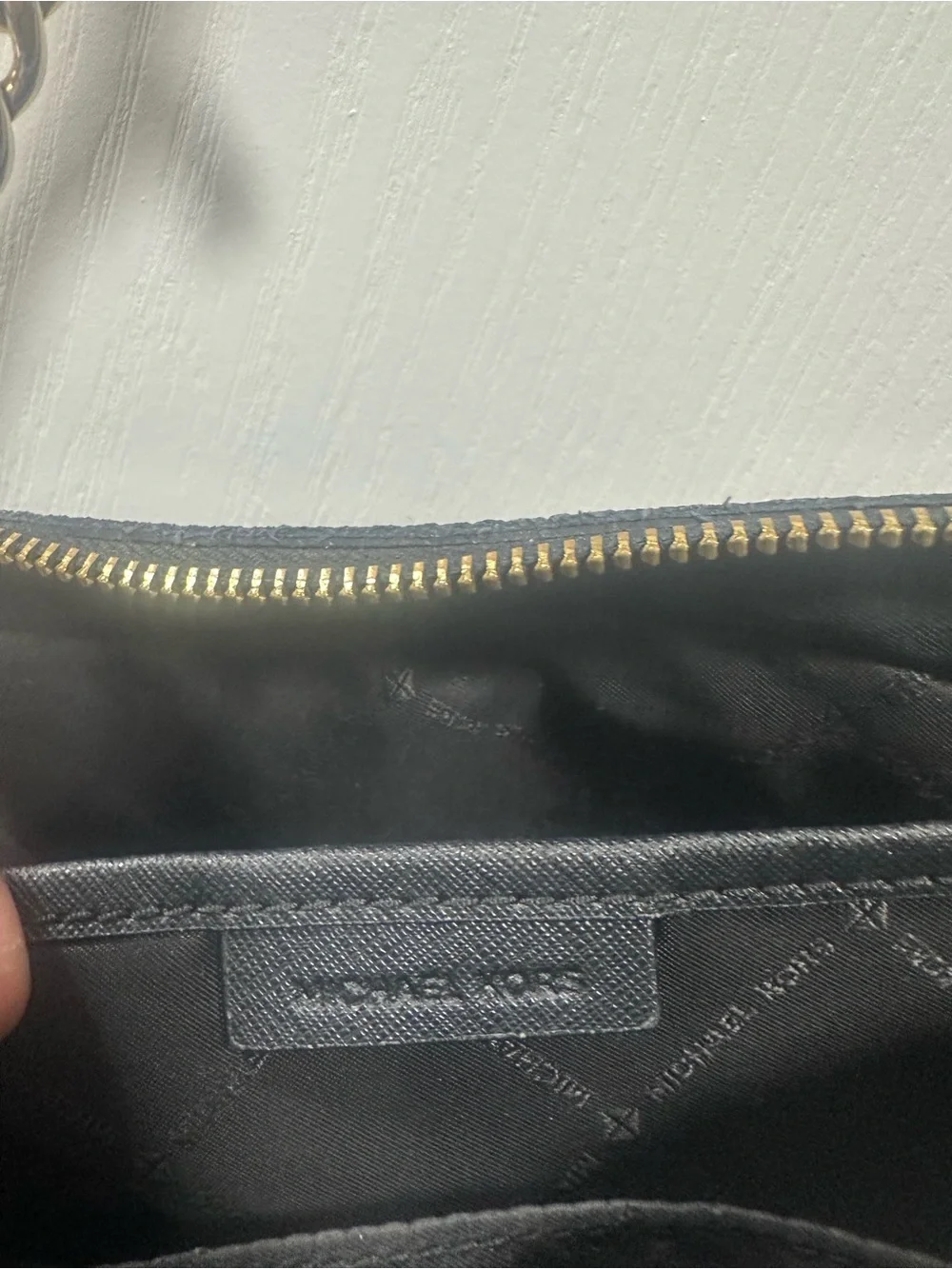 Michael Kors Black Leather Crossbody with Gold Chain Accents